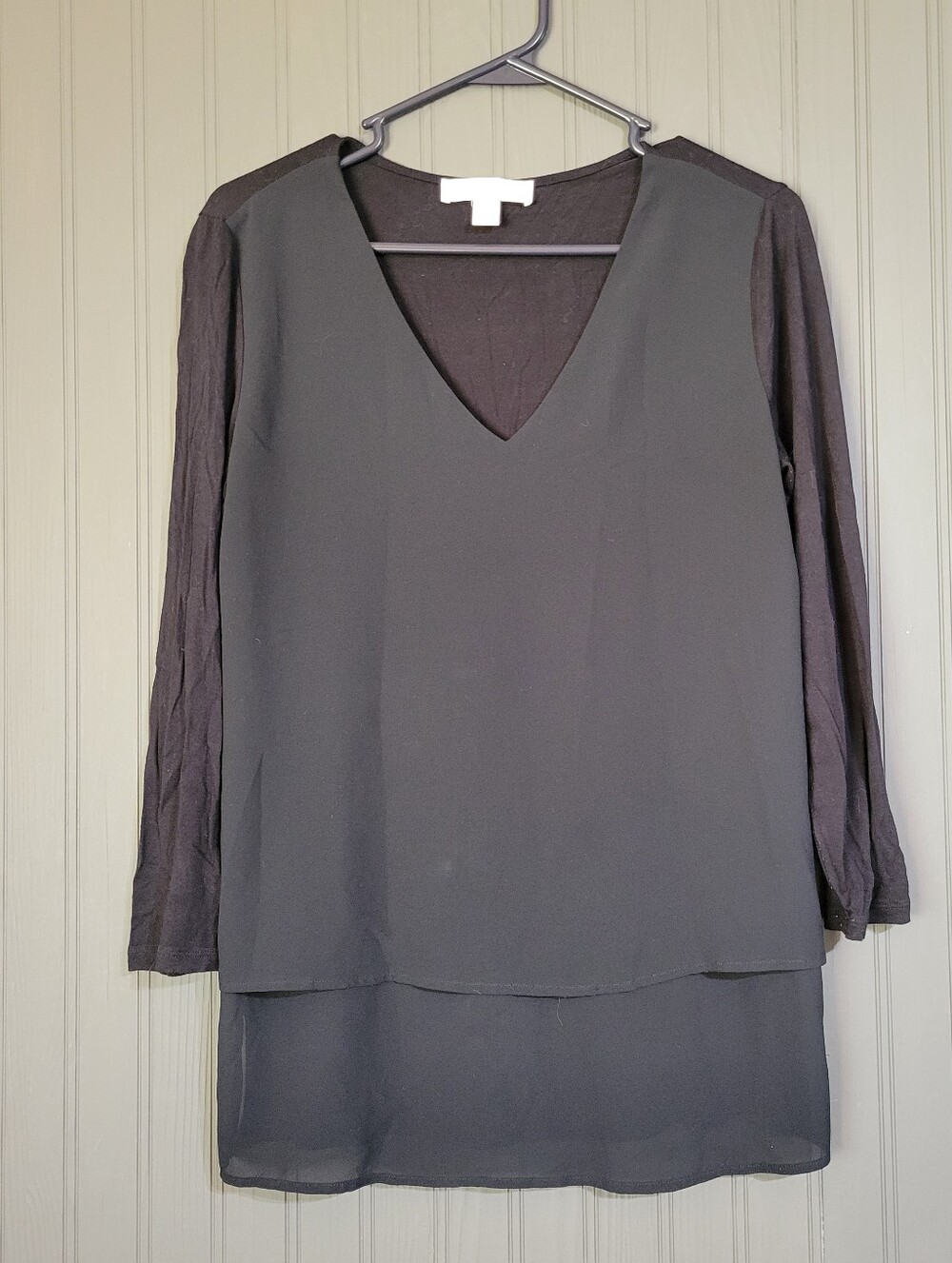 Michael Michael Kors Tunic Shirt 3/4 Sleeves V-Neck Black Women's Small